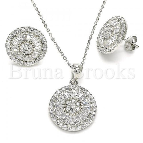 Bruna Brooks Sterling Silver 10.286.0021 Earring and Pendant Adult Set, with White Cubic Zirconia, Polished Finish, Rhodium Tone