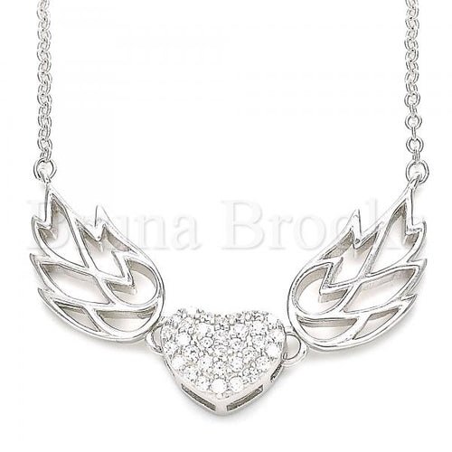 Bruna Brooks Sterling Silver 04.336.0198.16 Fancy Necklace, Heart Design, with White Crystal, Polished Finish, Rhodium Tone