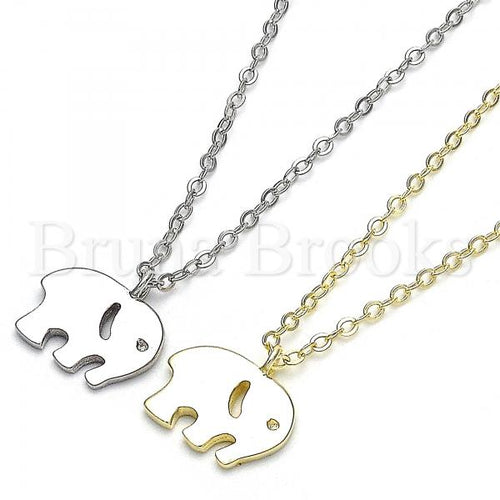 Sterling Silver Fancy Necklace, Elephant Design, Rhodium Tone