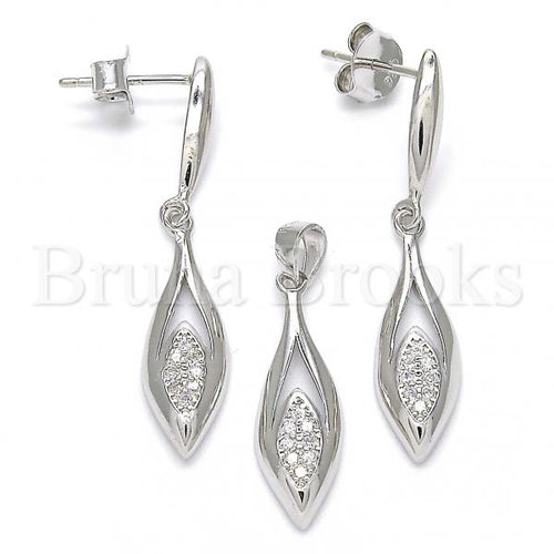 Bruna Brooks Sterling Silver 10.337.0001 Earring and Pendant Adult Set, with White Micro Pave, Polished Finish, Rhodium Tone