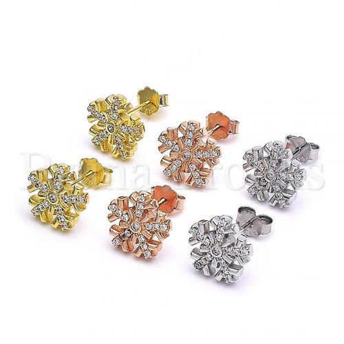 Sterling Silver Stud Earring, with Crystal and Cubic Zirconia, Rhodium Tone