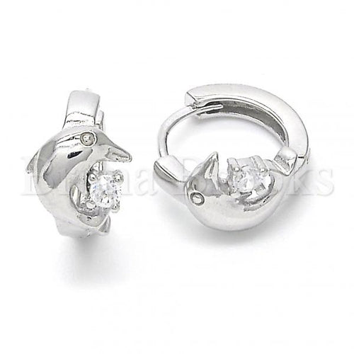 Bruna Brooks Sterling Silver 02.332.0015.12 Huggie Hoop, Dolphin Design, with White Cubic Zirconia, Polished Finish, Rhodium Tone