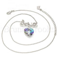 Rhodium Plated Fancy Necklace, Heart and Love Design, with Swarovski Crystals and Micro Pave, Rhodium Tone