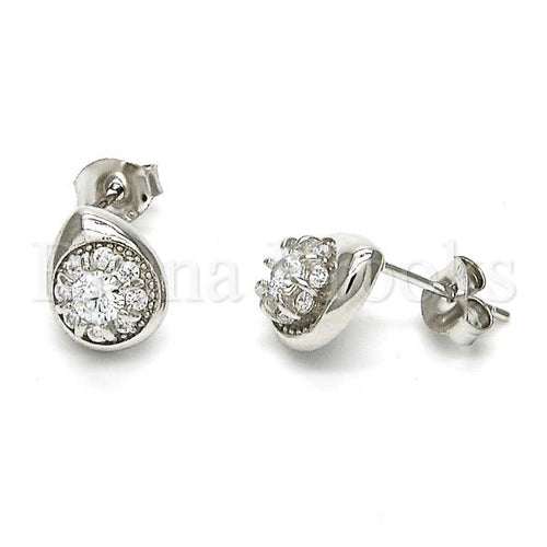 Bruna Brooks Sterling Silver 02.285.0008 Stud Earring, Teardrop Design, with White Cubic Zirconia, Polished Finish, Rhodium Tone