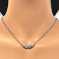 Sterling Silver Fancy Necklace, with Crystal, Rhodium Tone