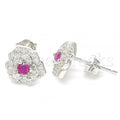 Sterling Silver Stud Earring, Flower Design, with Cubic Zirconia, Rhodium Tone