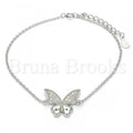 Bruna Brooks Sterling Silver 03.336.0008.07 Fancy Bracelet, Butterfly Design, with White Cubic Zirconia, Polished Finish, Rhodium Tone