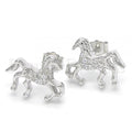 Sterling Silver Stud Earring, Horse Design, with Micro Pave, Rhodium Tone