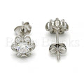Sterling Silver 02.285.0028 Stud Earring, Flower Design, with White Cubic Zirconia, Polished Finish, Rhodium Tone