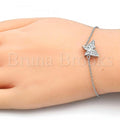 Sterling Silver 03.336.0019.07 Fancy Bracelet, Butterfly Design, with White Crystal, Polished Finish, Rhodium Tone