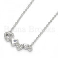 Sterling Silver Fancy Necklace, Heart Design, with Crystal, Rhodium Tone