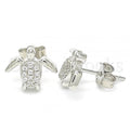 Sterling Silver Stud Earring, Turtle Design, with Crystal, Rhodium Tone