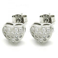 Sterling Silver Stud Earring, Heart Design, with Micro Pave, Rhodium Tone