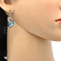 Rhodium Plated Long Earring, Heart Design, with Swarovski Crystals and Micro Pave, Rhodium Tone