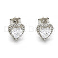 Sterling Silver 02.292.0006 Stud Earring, Heart Design, with White Cubic Zirconia and White Crystal, Polished Finish, Rhodium Tone