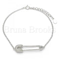 Bruna Brooks Sterling Silver 03.336.0015.07 Fancy Bracelet, with White Crystal, Polished Finish, Rhodium Tone