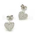 Sterling Silver 02.186.0034 Stud Earring, Heart Design, with White Micro Pave, Polished Finish, Rhodium Tone