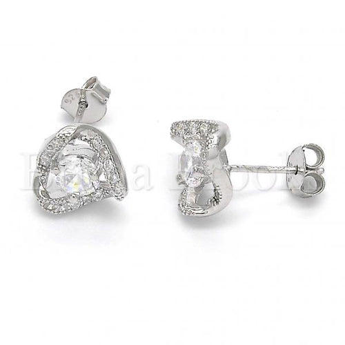 Bruna Brooks Sterling Silver 02.186.0109 Stud Earring, with White Cubic Zirconia, Polished Finish, Rhodium Tone