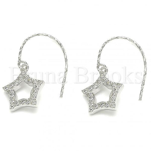 Bruna Brooks Sterling Silver 02.366.0017 Dangle Earring, Star Design, with White Cubic Zirconia, Polished Finish, Rhodium Tone