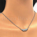 Sterling Silver Fancy Necklace, with Crystal, Rhodium Tone