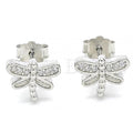 Sterling Silver Stud Earring, Dragon-Fly Design, with Cubic Zirconia, Rhodium Tone