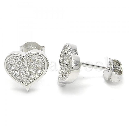 Bruna Brooks Sterling Silver 02.336.0085 Stud Earring, Heart Design, with White Micro Pave, Polished Finish, Rhodium Tone