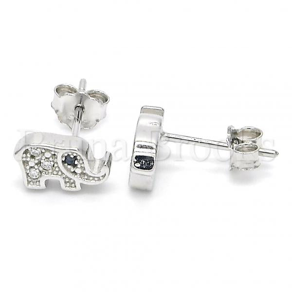 Sterling Silver Stud Earring, Elephant Design, with Crystal, Rhodium Tone