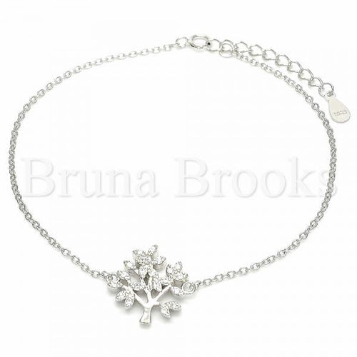 Bruna Brooks Sterling Silver 03.336.0068.08 Fancy Bracelet, Tree Design, with White Cubic Zirconia, Polished Finish, Rhodium Tone