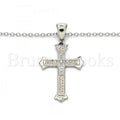 Sterling Silver Fancy Necklace, Cross Design, with Micro Pave, Rhodium Tone