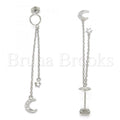 Sterling Silver 02.366.0005 Long Earring, Moon and Star Design, with White Cubic Zirconia, Polished Finish, Rhodium Tone