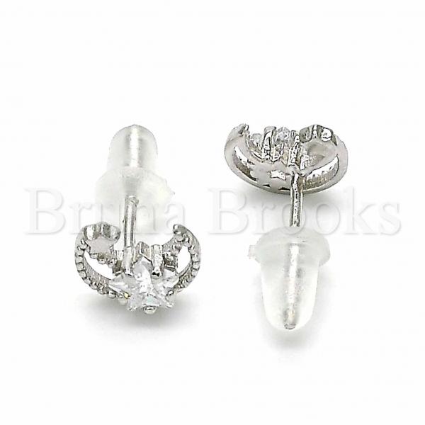 Sterling Silver 02.367.0005 Stud Earring, Moon and Star Design, with White Cubic Zirconia, Polished Finish, Rhodium Tone