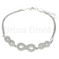 Bruna Brooks Sterling Silver 03.286.0032.07 Fancy Bracelet, Infinite Design, with White Micro Pave, Polished Finish, Rhodium Tone