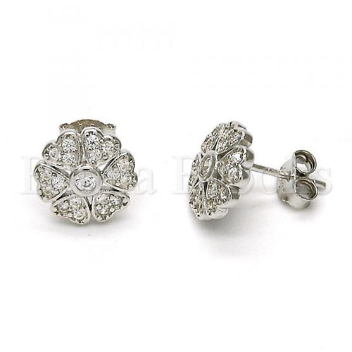 Bruna Brooks Sterling Silver 02.285.0004 Stud Earring, Flower Design, with White Cubic Zirconia, Polished Finish, Rhodium Tone