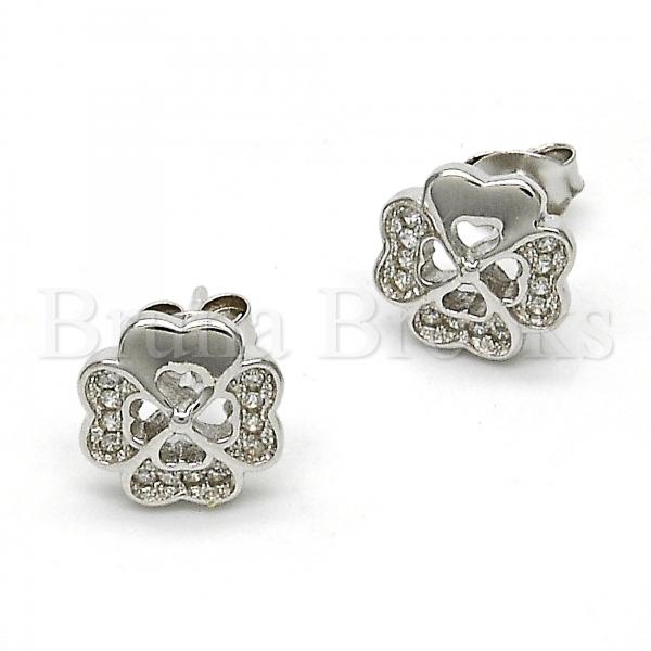 Sterling Silver 02.285.0006 Stud Earring, with White Micro Pave, Polished Finish, Rhodium Tone
