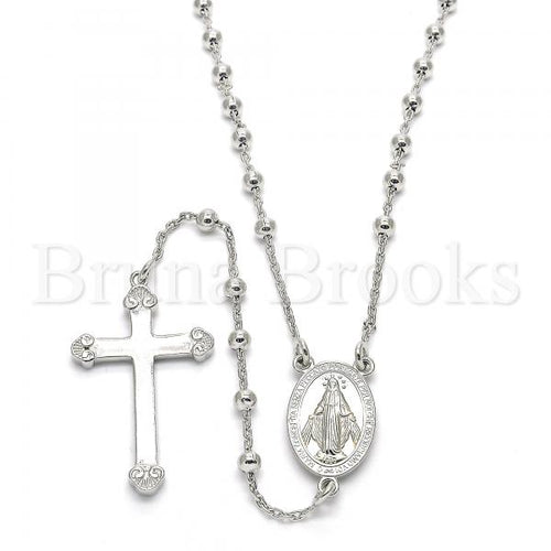 Bruna Brooks Sterling Silver 09.285.0005.28 Thin Rosary, Virgen Maria and Cross Design, Polished Finish, Rhodium Tone