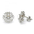 Bruna Brooks Sterling Silver 02.285.0019 Stud Earring, Flower Design, with White Cubic Zirconia, Polished Finish, Rhodium Tone