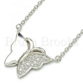 Sterling Silver Fancy Necklace, Butterfly Design, with Micro Pave, Rhodium Tone