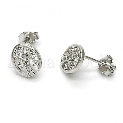 Bruna Brooks Sterling Silver 02.285.0024 Stud Earring, Tree Design, with White Cubic Zirconia, Polished Finish, Rhodium Tone