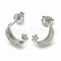 Sterling Silver 02.367.0003 Stud Earring, Moon and Star Design, with White Crystal, Polished Finish, Rhodium Tone