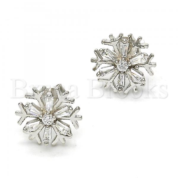 Sterling Silver 02.285.0019 Stud Earring, Flower Design, with White Cubic Zirconia, Polished Finish, Rhodium Tone