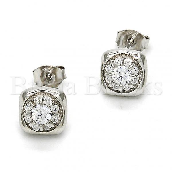 Sterling Silver 02.285.0020 Stud Earring, with White Cubic Zirconia, Polished Finish, Rhodium Tone