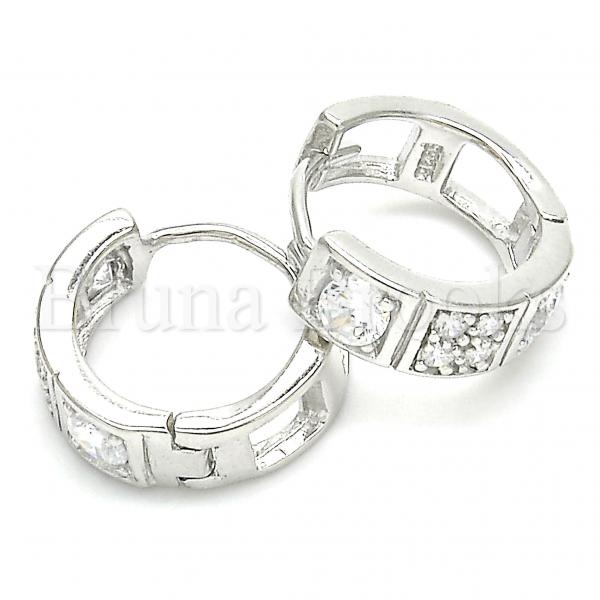 Sterling Silver 02.332.0051.15 Huggie Hoop, with White Cubic Zirconia, Polished Finish, Rhodium Tone