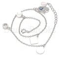 Sterling Silver 03.336.0048.10 Charm Anklet , Hand of God and Greek Eye Design, with White Cubic Zirconia and Ivory Pearl, Blue Enamel Finish, Rhodium Tone