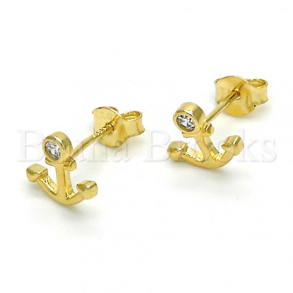 Sterling Silver 02.285.0049 Stud Earring, Anchor Design, with White Cubic Zirconia, Polished Finish, Golden Tone