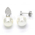 Bruna Brooks Sterling Silver 02.186.0072 Stud Earring, Teardrop Design, with Ivory Pearl and White Micro Pave, Polished Finish, Rhodium Tone