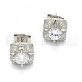 Sterling Silver 02.186.0027 Stud Earring, with White Cubic Zirconia and White Micro Pave, Polished Finish, Rhodium Tone