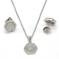 Sterling Silver 10.174.0242 Earring and Pendant Adult Set, with White Micro Pave, Polished Finish, Rhodium Tone