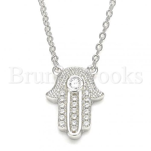 Bruna Brooks Sterling Silver 04.336.0206.16 Fancy Necklace, Hand of God Design, with White Cubic Zirconia and White Crystal, Polished Finish, Rhodium Tone