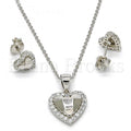 Sterling Silver 10.285.0001 Earring and Pendant Adult Set, Heart Design, with White Cubic Zirconia, Diamond Cutting Finish, Rhodium Tone