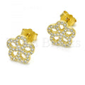 Sterling Silver 02.174.0084 Stud Earring, Flower Design, with White Micro Pave, Polished Finish, Golden Tone